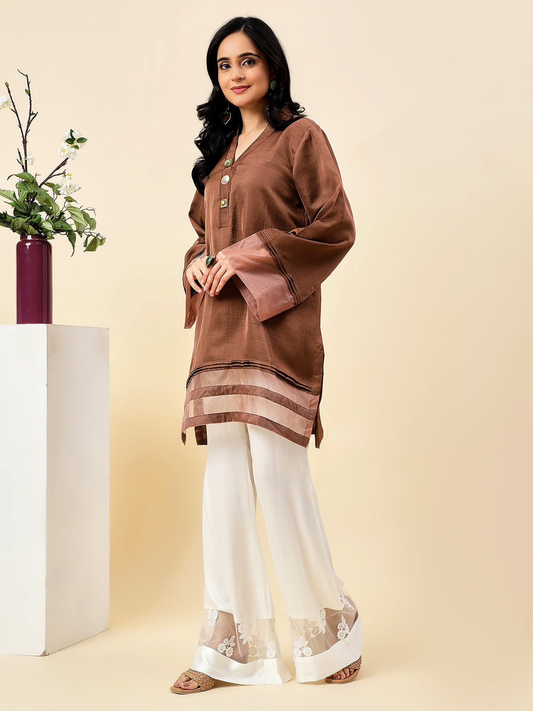 Brown Sateen Kurta