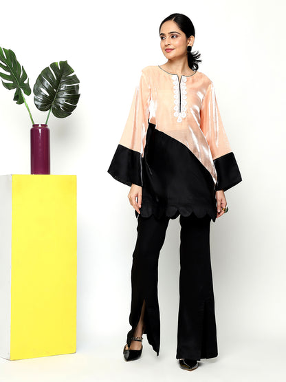 Peach Luxe with Black Front Slit Bell Bottoms