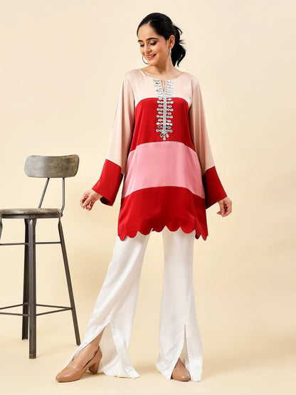 Red & Beige Mirage Kurta