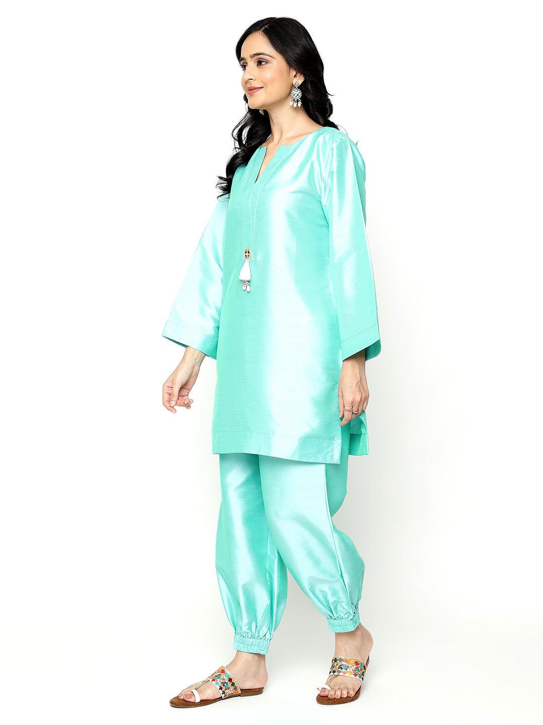 Turquoise Sateen Kurta