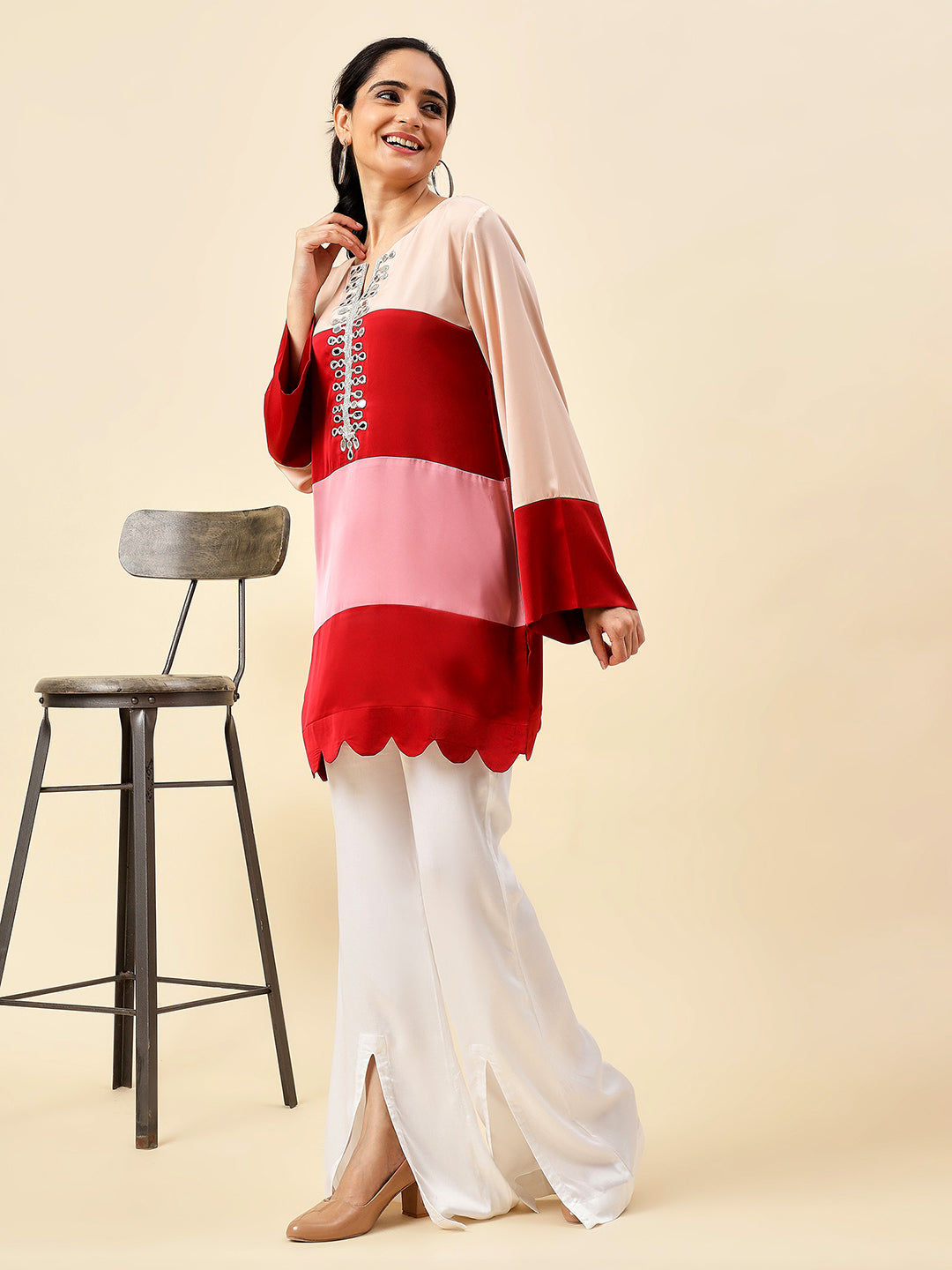 Red & Beige Mirage Kurta