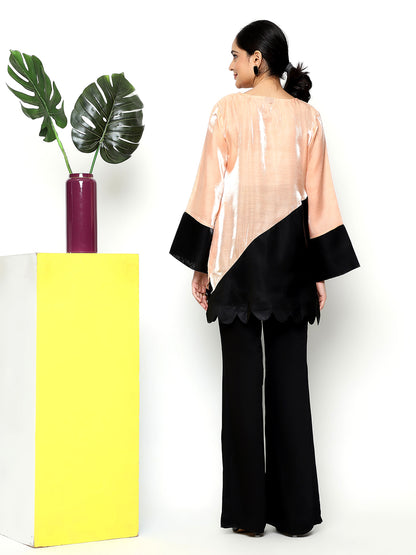 Peach Luxe with Black Front Slit Bell Bottoms