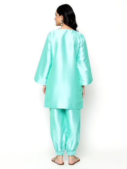 Turquoise Sateen Kurta