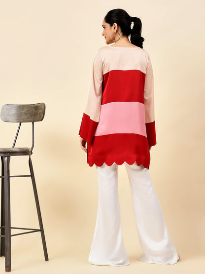 Red & Beige Mirage Kurta