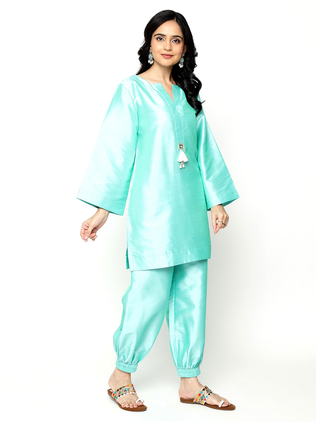 Turquoise Sateen Kurta