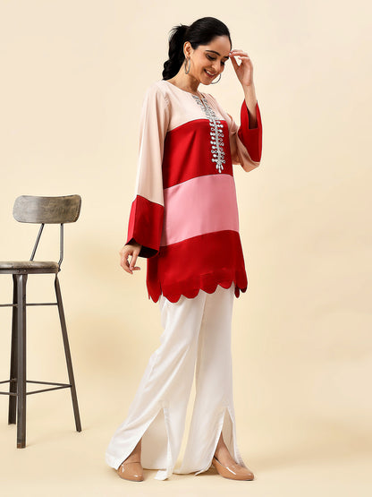 Red & Beige Mirage Kurta