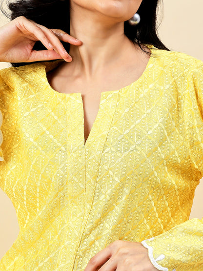 Yellow Serenity Chikankari