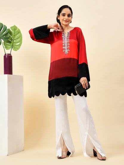 Red Satin Mirage Kurta