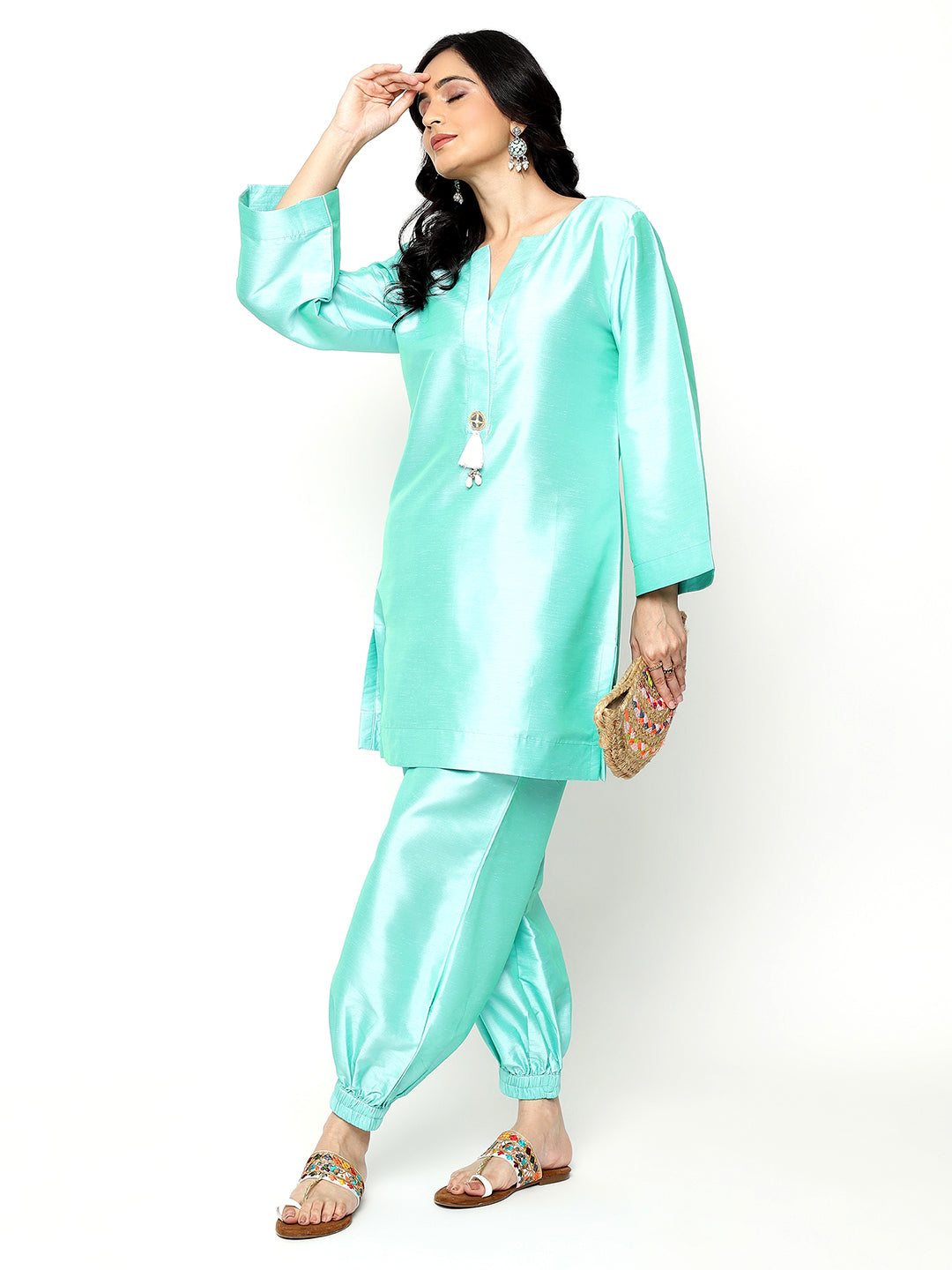 Turquoise Sateen Kurta