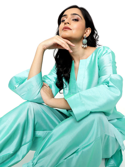 Turquoise Sateen Kurta