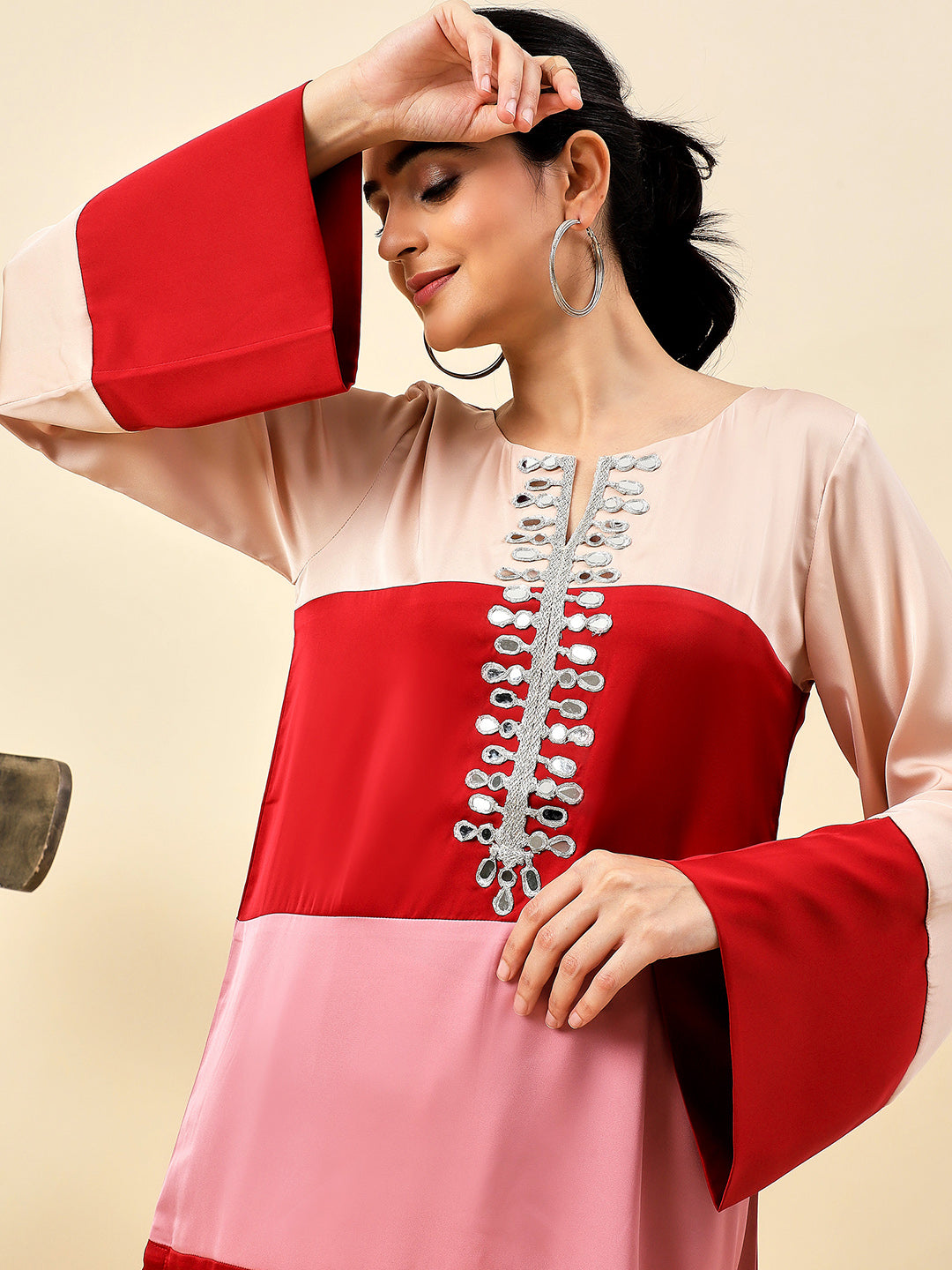 Red & Beige Mirage Kurta