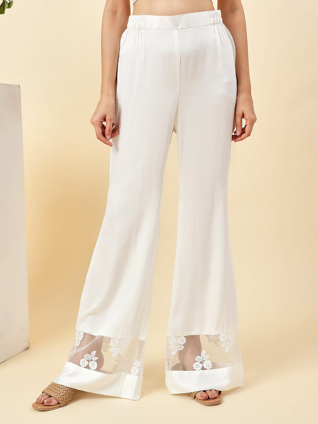 White Net Bell Bottom Pants