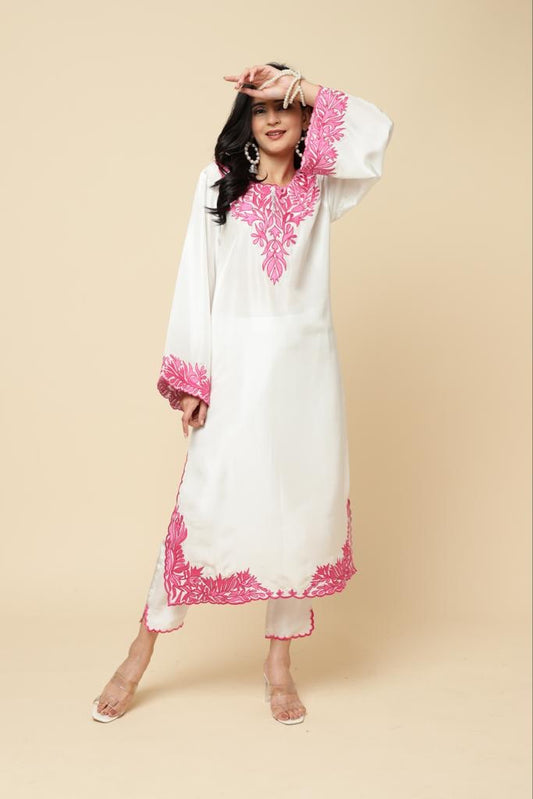 pakistani dress pant design Floral Embroidered Silk Kurti Pant Suit: Pakistani Designer Formal Wear
