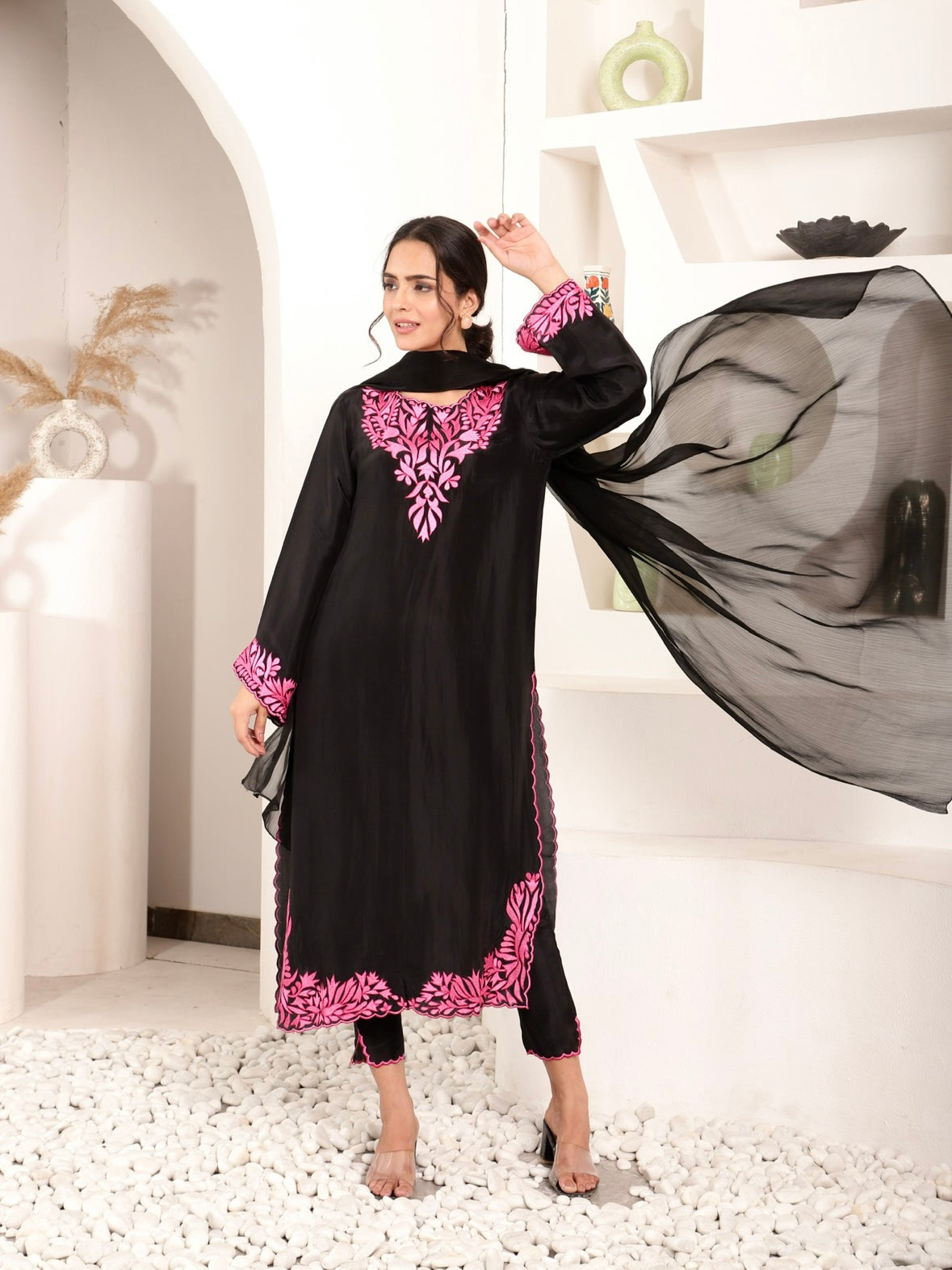 Black Pearl Petals Kurta