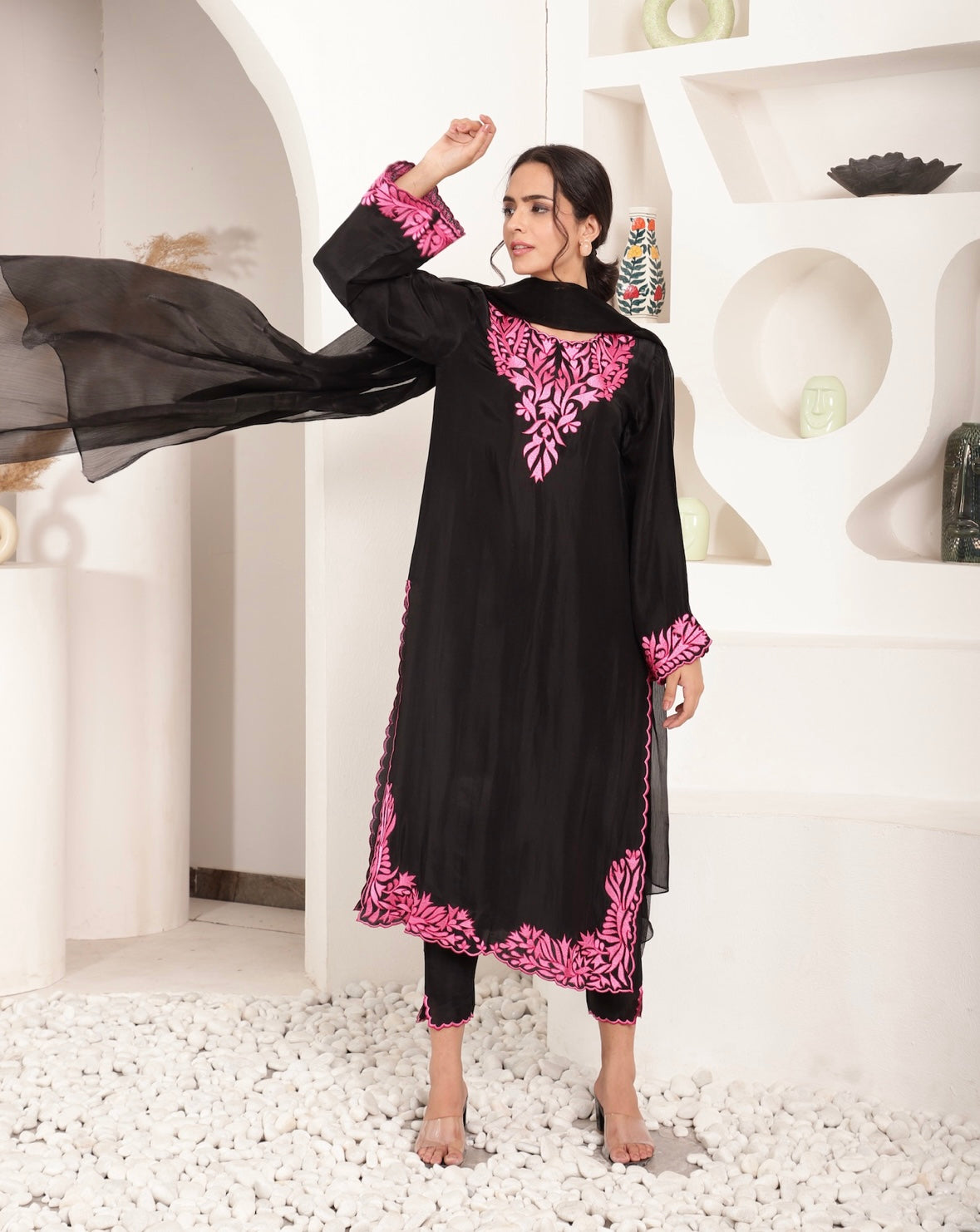 Black Pearl Petals Kurta